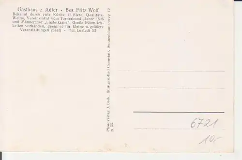 Zeiskam Gasthaus zum Adler Bes. Fritz Wolf ngl 221.849