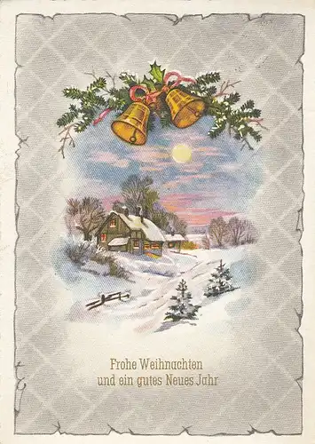 Weihnacht- und Neujahr-Wünsche Glocken über Gehöft gl1959 E0029