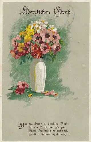 Herzlichen Gruß mit Blumenvase feldpgl1918 E0808