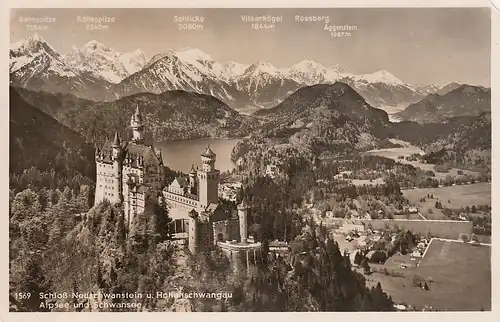 Schloss Neuschwanstein u. Hohenschwangau, Alpsee u. Schwansee gl1938 E0858