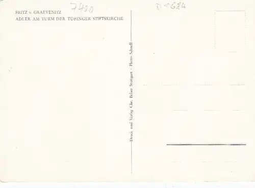 FRITZ v.GRAEVENITZ Tübingen Stiftskirche Adler am Turm ngl D9624