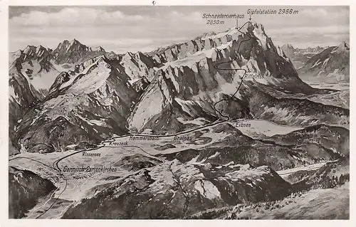 Zugspitz-Massiav mit Trasse der Bayer.Zugspitzbahn ngl E1041