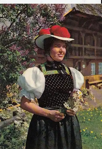 Schwarzwälderin, Gutacher Tracht mit Bollenhut gl1973 D8983