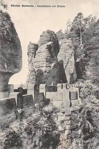 Sächs.Schweiz Basteifelsen mit Basteibrücke gl1928 154.359