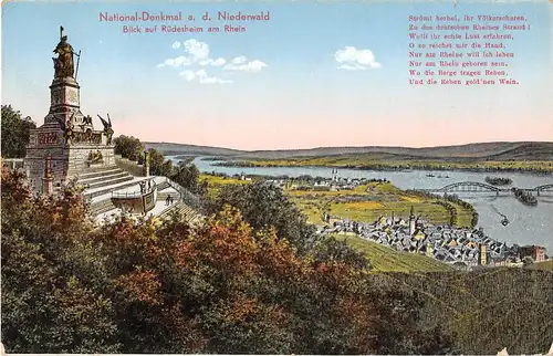 National-Denkmal a. d. Niederwald Blick auf Rüdesheim Mit Gedicht ngl 153.769