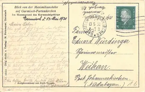 Garmisch-Partenkirchen von der Maximilianshöhe gl1930 154.800