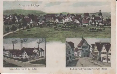 Löchgau Nagelfabrik Rathaus Bäckerei Panorama gl1920 223.805