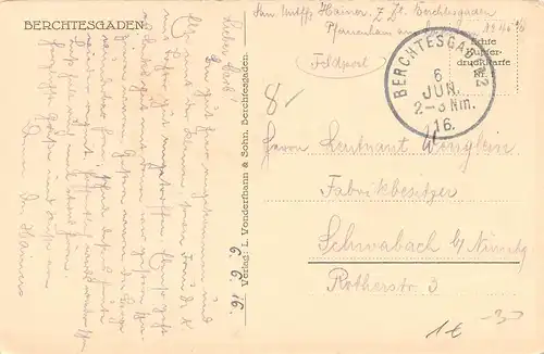 Berchtesgaden mit Watzmann feldpgl1916 154.840