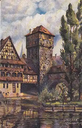 Nürnberg, Henkersteg, Künstlerkarte ngl D9418