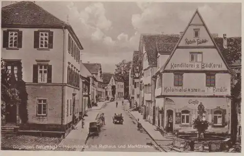 Güglingen Hauptstraße mit Rathaus Marktbrunnen Bäckerei ngl 223.843