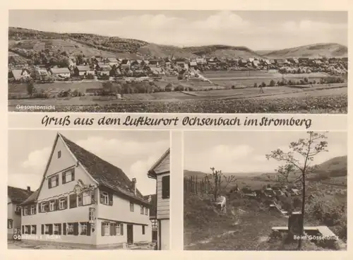 Ochsenbach im Stromberg - Gasthaus Adler, Gösselblick, Panorama gl1965? 223.849