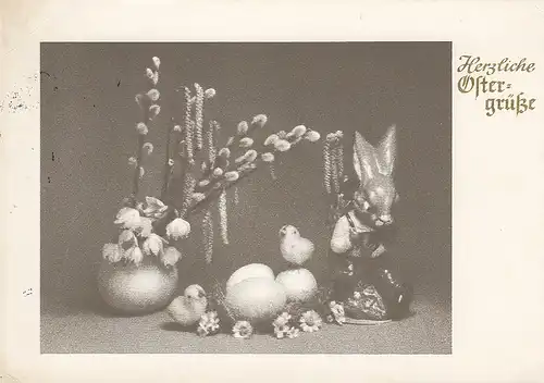 Ostern-Wünsche mit Hase, Küken, Eiern und Kätzchen gl1960 E0024