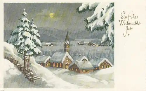Weihnacht-Wünsche Dorf im Mondlicht glum 1960? E0034