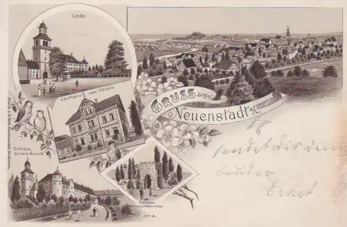 Neuenstadt a.L. Gasthaus Rössle, Linde, Schloss Panorama gl1899 223.913