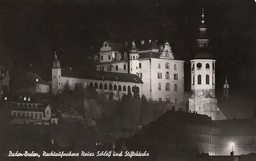 Baden-Baden Nachtaufnahme Neues Schloß und Stiftskirche ngl D8877