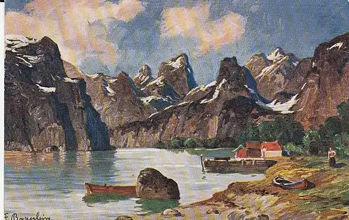 Bergsee mit Fischerhütten gl1907 D9279