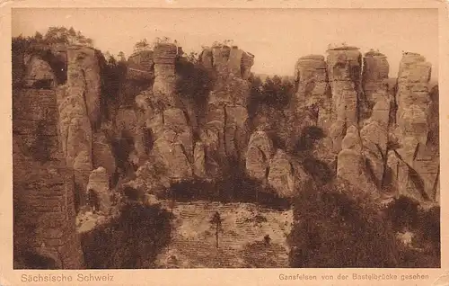 Sächs.Schweiz, Gansfelsen von der Basteibrücke gesehen gl1931 154.351