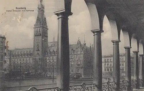 Hamburg - Alsterarkaden, Blick auf das Rathaus ngl E1050