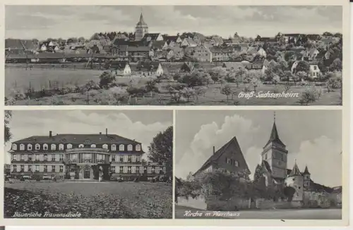 Sachsenheim - Bäuerliche Frauenschule, Kirche m. Pfarrhaus, Panorama ngl 223.854