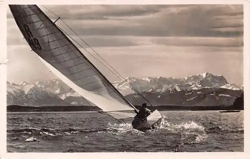 Starnberger See Segelboot vor Gebirge m. Schnee feldpgl1941 155.103