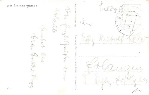 Starnberger See Segelboot vor Gebirge m. Schnee feldpgl1941 155.103