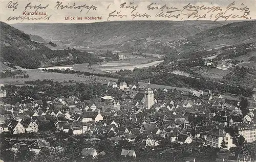 Künzelsau Panorama mit Blick ins Kochertal gl1933 157.264