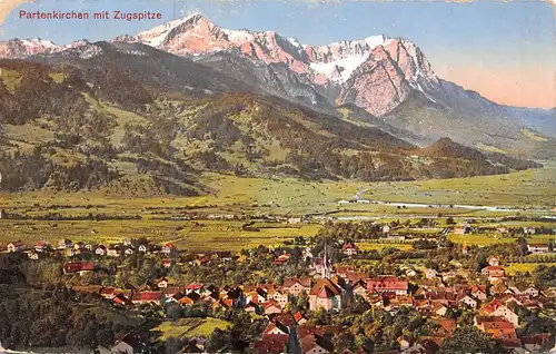 Partenkirchen Panorama mit Zugspitze gl1913 159.977