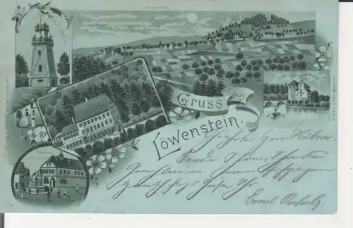 Löwenstein LITHO Rathaus mit Marktplatz, Turm, Schloss, Panorama gl1901 223.961