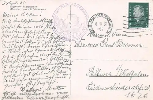 Berghütte: Münchnerhaus auf der Zugspitze mit Schneeferner gl1931 155.121