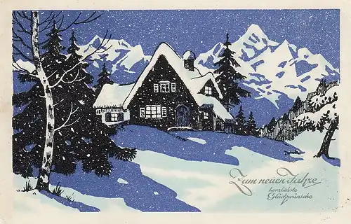 Neujahr-Wünsche Forsthaus im Winterwald gl1932 E0979