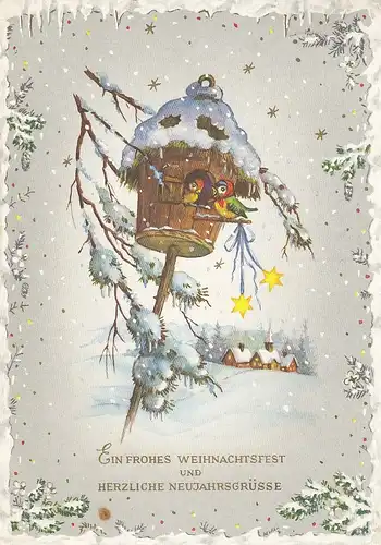 Weihnacht- und Neujahr-Wünsche Verschneites Vogelhäuschen gl1958 E0031