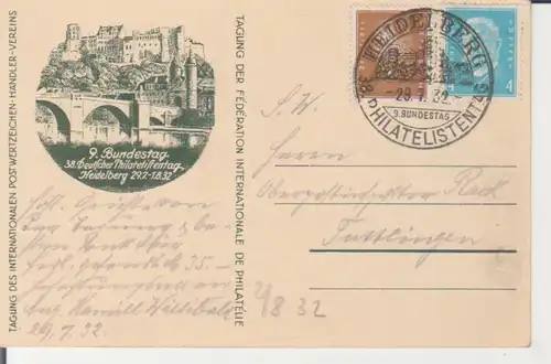 Heidelberg Alte Brücke mit Schloss 38. Dt. Philatelistentag gl1932 225.995