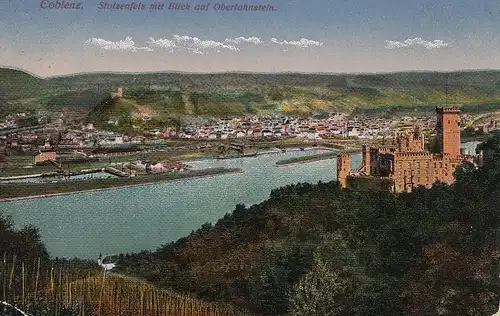 Coblenz, Schloss Stolzenfels mit Oberlahnstein am Rhein feldpgl1917 E0186