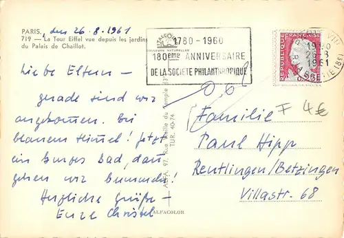 Paris, Tour Eiffel, vue depuis des jardins du Palais de Chaillot gl1961 156.808