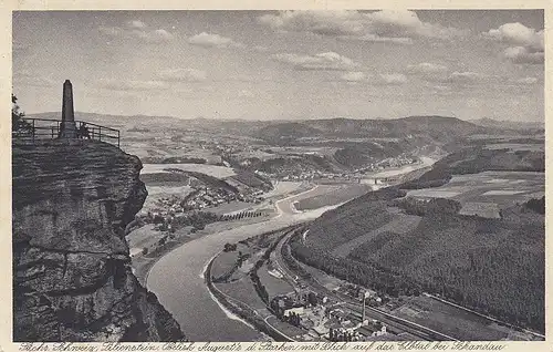 Sächs.Schweiz, Lilienstein, Obelisk August des Starken, Elbtal bei Schandau ngl E0226