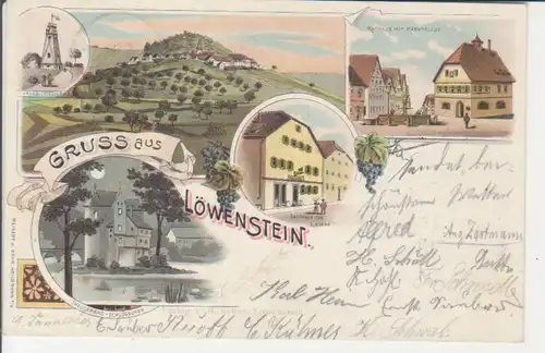 Löwenstein LITHO Gasthaus Lamm, Rathaus, Turm, Schloss, Panorama gl1900 223.962