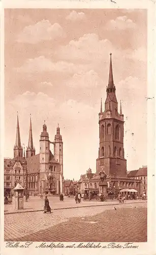 Halle (Saale) Marktplatz mit Marktkirche und Roter Turm gl1927 162.201