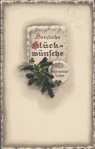 Neujahr-Wünsche Tannenzweig mit Glückskleeblatt gl1917 E0485