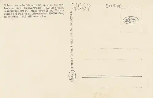 Schwarzenbach-Talsperre bei Forbach Schwarzwald ngl E0576