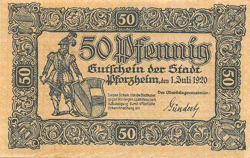 Pforzheim Notgeld 50 Pfennig aus dem Jahr 1920 ngl 157.573