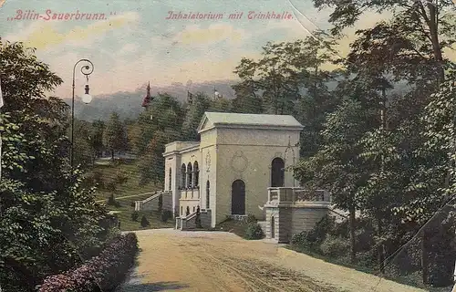 Bilin, Sauerbrunn, Inhalatorium mit Trinkhalle glum 1910? E0665