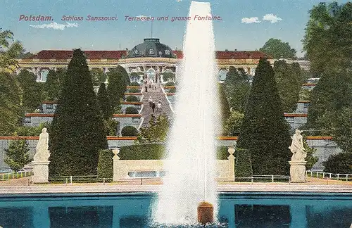 Potsdam - Schloss Sanssouci mit Terrassen und großer Fontaine ngl E1026