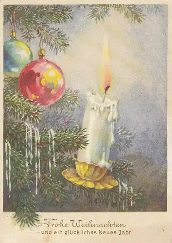 Weihnachten-u.Neujahr-Wünsche mit Kerze und Kugel an Tannenbaum gl1955 E2447