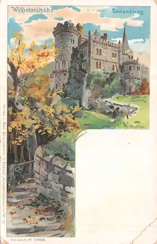 Kassel - Wilhelmshöhe Löwenburg Künstlerkarte v. Th. Matthei ngl 159.423