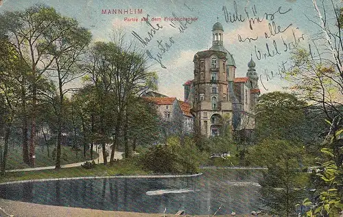 Mannheim Partie im Friedrichspark mit Sternwarte u. Jesuitenkirche gl1914 E0165