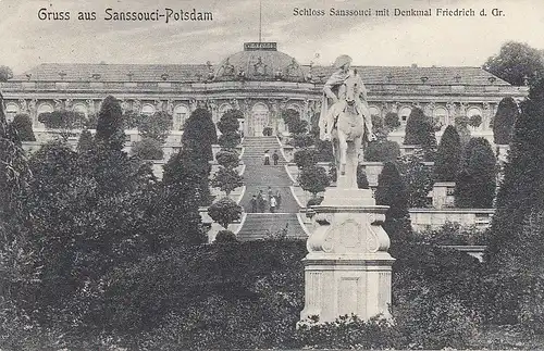 Potsdam - Schloss Sanssouci mit Denkmal Friedrich des Großen gl1906 E0212