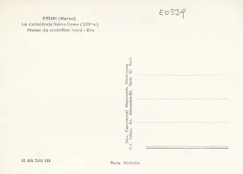 Reims (Marne) La Cathédrale Notre-Dame, Statue du Croisillon Nord. Eve ngl E0339