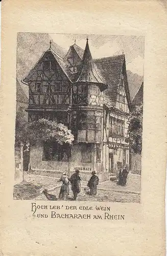 Bacharach am Rhein, altes Haus auf Büttenkarton glum 1910? E2582