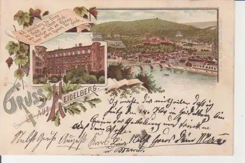 Heidelberg Litho Panorama mit Gedicht gl1897 226.002