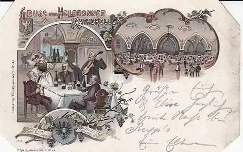 Heilbronn a.N., Gruß vom Rathaus, Litho gl1899? E1591